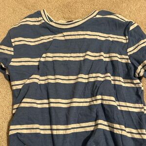 blue and white striped loose crop tee